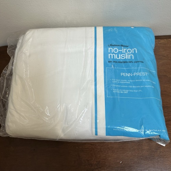 Vintage No Iron Muslin White King Fitted Sheet Retro Made USA NEW NOS - Picture 5 of 7